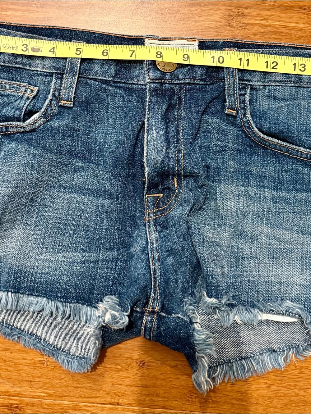 Current/Elliott Medium Wash Denim Shorts with Frayed Waistband